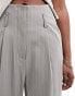 Vero Moda tailored high waisted relaxed straight leg trousers with belt loop detail in grey pinstripe