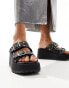 ASOS DESIGN Texas buckle detail studded wedge mules in black