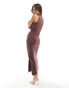 New Look slinky ruched side maxi dress in brown