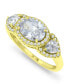 Cubic Zirconia 3 Stone Oval Silver Plate or 18K Gold Plate Ring