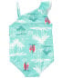 Baby Beach Print Ruffle Swimsuit 24M