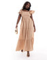 Pretty Lavish Curve ruffle sleeve shirred maxi dress in biscuit