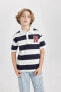 Фото #1 товара Erkek Çocuk Oversize Fit Çizgili Baskılı Kısa Kollu Polo Tişört B9514A824SM