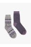 Çizgili 2'li Soket Çorap Seti Çok Renkli Yün Karışımlı