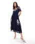 Hope & Ivy embroidered plunge front midi dress in navy 34 - фото #2