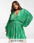 Фото #2 товара ASOS DESIGN Curve embellishment mini dress with blouson sleeve in green