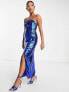 Collective the Label Petite exclusive leg split sequin midaxi dress in cobalt