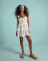 Фото #4 товара Miss Selfridge beach broderie tie shoulder cover up mini dress in cream