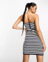 Фото #2 товара ASOS DESIGN knitted bandeau mini dress in stripe in navy and cream