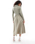 Фото #3 товара Urban Revivo half zip collar detail midaxi dress in taupe