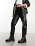 Vila leather look cropped tapered trousers in black