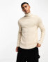 ONLY & SONS roll neck ribbed jumper in beige