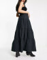 Miss Selfridge poplin tiered maxi skirt in black Черный, 32 - фото #2