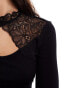 YAS lace detail long sleeve top in black - BLACK Черный, S - фото #6