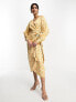 Фото #1 товара Never Fully Dressed satin wrap midi dress in pastel gold mix