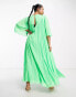 ASOS DESIGN Curve dobby pleated midi dress with pleated sleeves and V detail in green