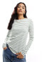 New Look long sleeve crew neck top in green stripe