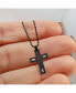 Brushed Black Carbon Fiber CZ Cross Pendent Ball Chain Necklace