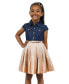 Toddler & Little Girls Cap Sleeve Denim Metallic Skirt Dress