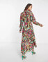 YAS long sleeve midi dress in florals - MULTI