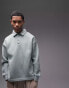 Topman long sleeve relaxed sweatshirt polo in sage - DGREEN