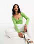 Glamorous long sleeve sweetheart neck bodysuit in green 32 - фото #6