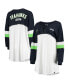 Фото #1 товара Women's White, College Navy Seattle Seahawks Athletic Varsity Lace-Up V-Neck Long Sleeve T-shirt