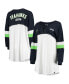 Women's White, College Navy Seattle Seahawks Athletic Varsity Lace-Up V-Neck Long Sleeve T-shirt