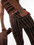 Topshop stripe print low rise cord flare trouser in chocolate