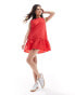 Фото #1 товара ASOS DESIGN drop waist cotton poplin mini dress in red