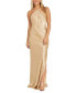 Juniors' Metallic Halter Side-Slit Gown