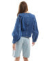 Фото #2 товара ASOS DESIGN collarless denim jacket with balloon sleeve in indigo wash