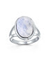 Фото #1 товара Simple Large Oval Cabochon Bezel Gemstone Split Shank Statement Ring Women .925 Sterling Silver