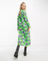 Native Youth cloud cut-out midaxi smock dress in green and purple floral