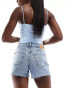 Hollister high rise mom short in acid wash blue