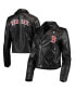 ფოტო #1 პროდუქტის Women's Black Boston Red Sox Faux Leather Moto Full-Zip Jacket