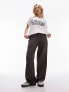 Фото #1 товара Topshop Petite pull on wide leg trouser in charcoal