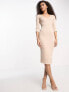River Island ribbed midi dress with 3 quarter sleeve neck detail in beige