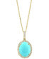 ფოტო #2 პროდუქტის EFFY® Turquoise & Diamond (1/2 ct .t.w.) Halo 18" Pendant Necklace in 14k Gold