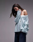 Фото #1 товара Topshop knitted oversized fluffy long line cardi in light blue