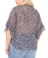 ფოტო #3 პროდუქტის Plus Size Printed Pintuck Flutter 3/4-Sleeve Henley Blouse