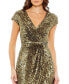 Фото #2 товара Women's Sequined Faux Wrap Cap Sleeve Gown