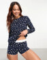 Фото #2 товара ASOS DESIGN mix & match ditsy print long sleeve henley pyjama top with picot trim in navy