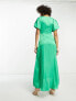 Фото #2 товара ASOS DESIGN Tall high low hem satin batwing midi dress with button through detail in emerald green