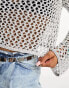 Фото #4 товара ASOS DESIGN metallic open knit slash knit top with angel sleeves in silver