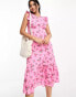 New Look ruffle sleeve tiered midi dress in pink floral