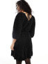 Vila textured smock mini dress with tie back in black