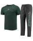 ფოტო #1 პროდუქტის Men's Heathered Charcoal, Green Distressed Ohio Bobcats Meter T-shirt and Pants Sleep Set