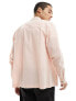 Фото #7 товара ASOS DESIGN linen blend revere collar overshirt with double pockets in light pink