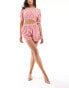 Loungeable cotton ruched strap cami top and short pyjama set in red gingham